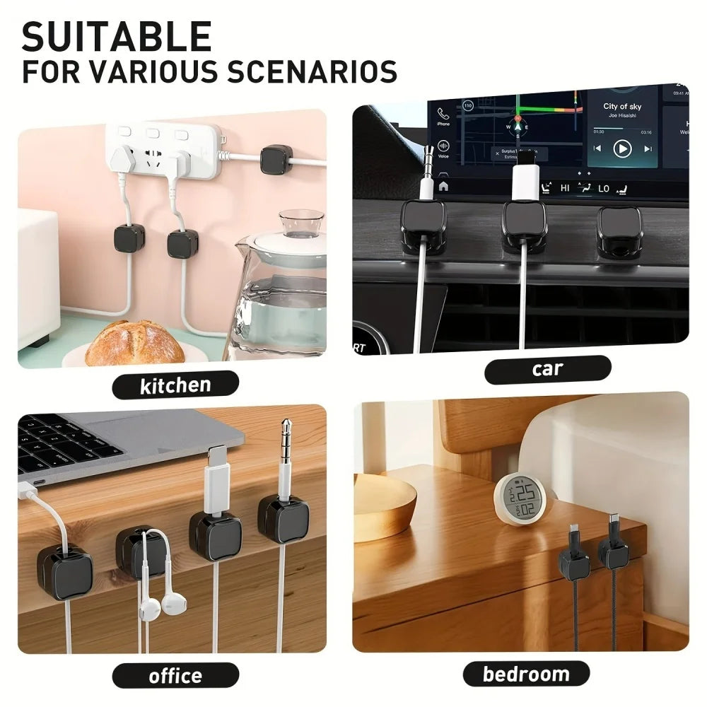 Magnetyczne klipsy do kabli – organizer biurkowy 3/6 sztuk, do kabli USB i ładowarek