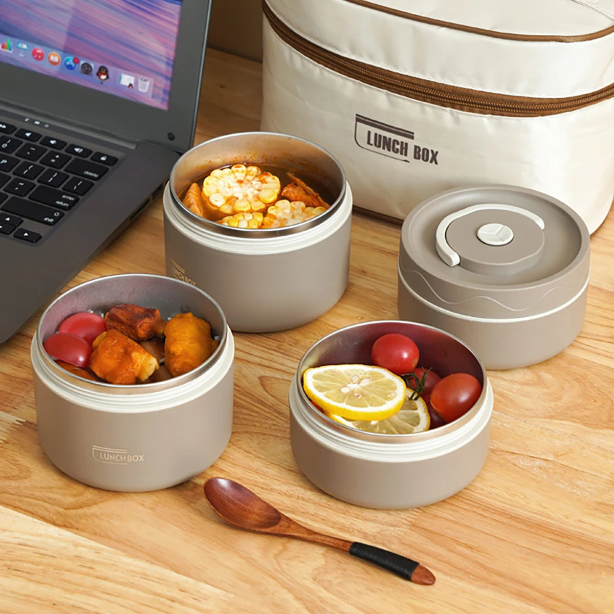 Lunchbox Stalowy z Torbą Termiczną – Dwuwarstwowy, Hermetyczny Pojemnik na Jedzenie