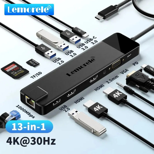 Stacja dokująca HUB USB-C 4K HDMI+VGA+RJ45+USB 3.0 +Czytnik kart