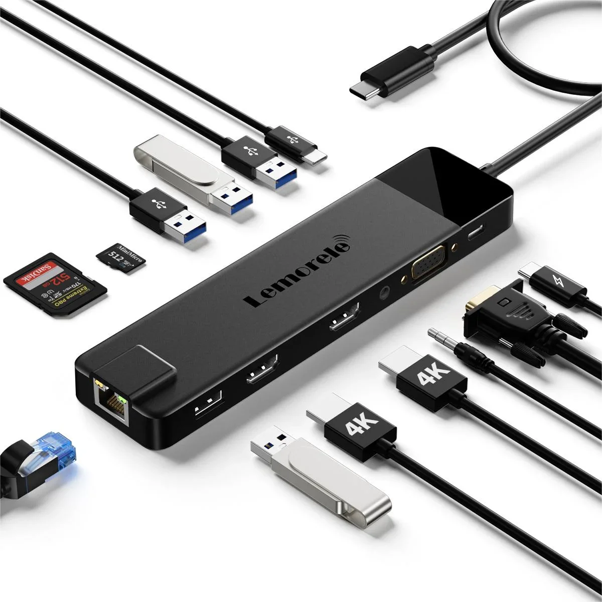Stacja dokująca HUB USB-C 4K HDMI+VGA+RJ45+USB 3.0 +Czytnik kart