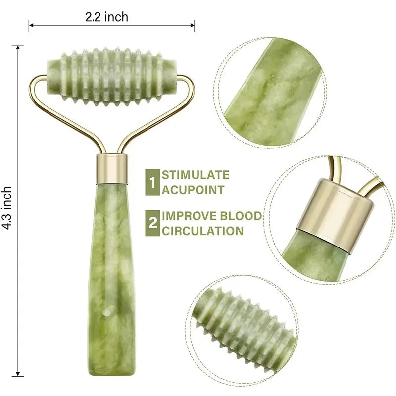 Zestaw Jadeitowy do Masażu Twarzy-Roller+Gua Sha