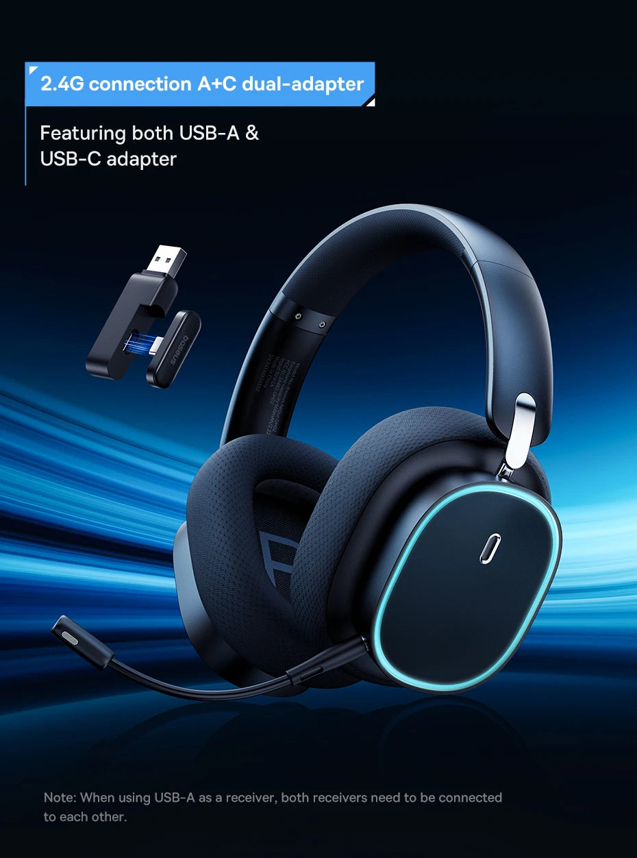 Słuchawki gamingowe z mikrofonem, Bluetooth 5.3, przewodowe i bezprzewodowe, 40 mm, do gier i transmisji
