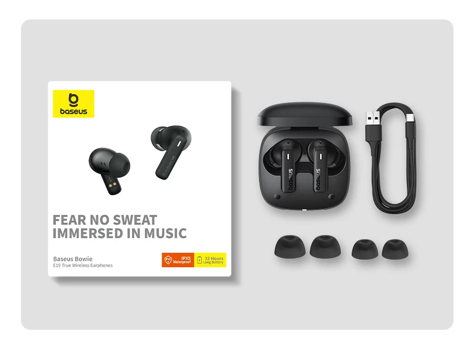 Bezprzewodowe słuchawki Bluetooth 5.3 z etui ładującym i klasą wodoodporności IPX5