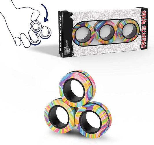 Zestaw 3 Magnetycznych Pierścieni EDC – Kolorowe Fidget Ringi do Zabaw i Rąk