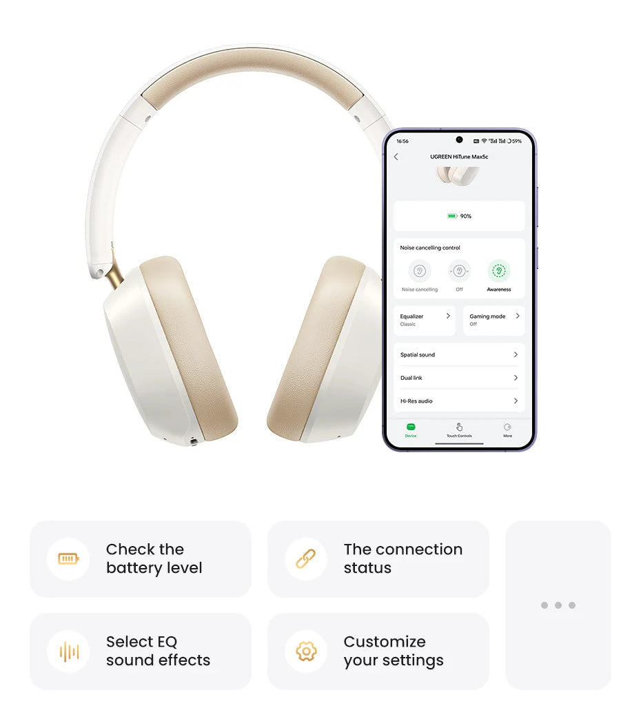 Bezprzewodowe słuchawki z redukcją hałasu, Bluetooth 5.3, długi czas pracy