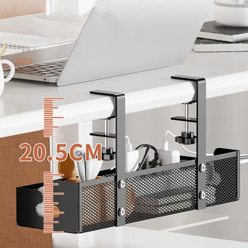 Organizer na kable pod biurko – metalowa półka siatkowa bez wiercenia