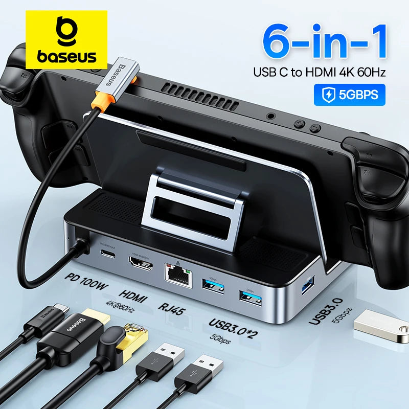 Stacja Dokująca USB-C do Steam Deck i Laptopów-6 portów z HDMI 4K