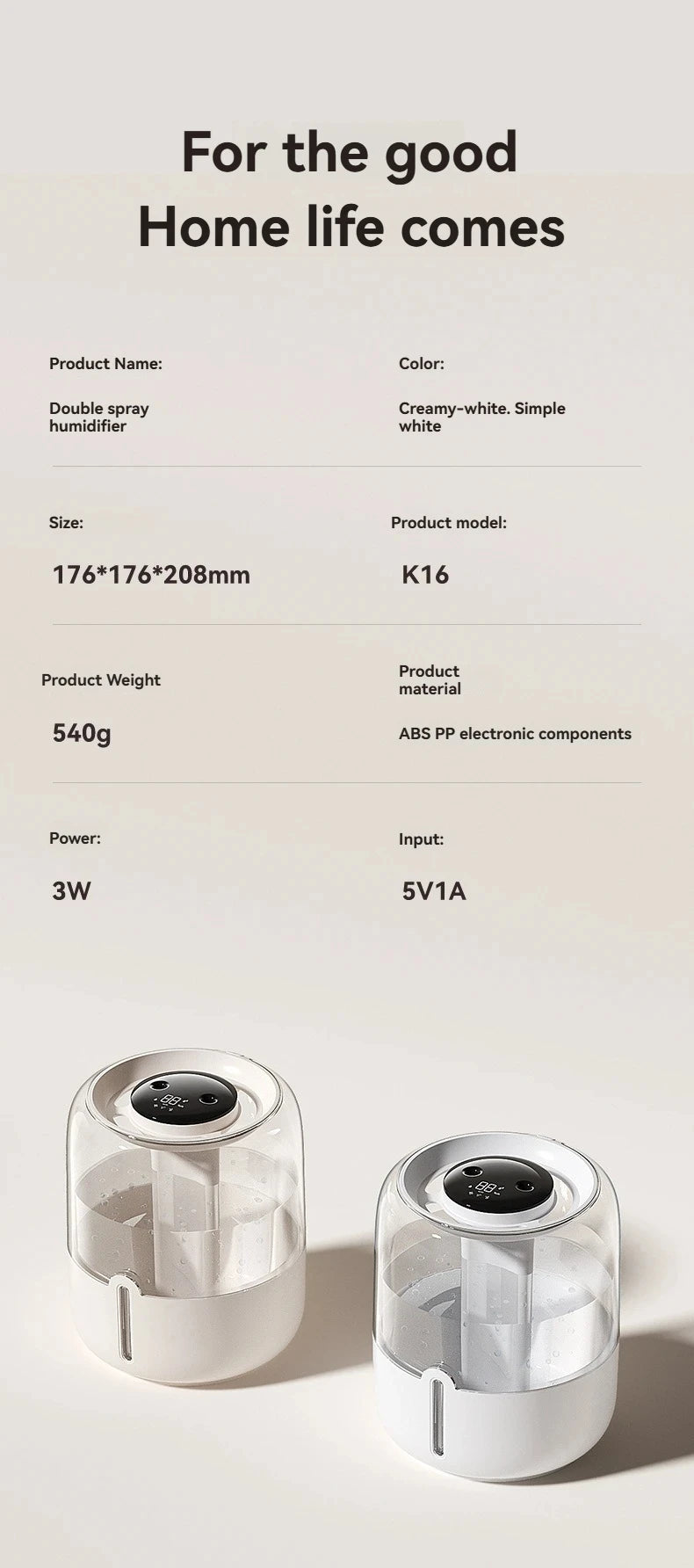 Nawilżacz Powietrza 6,8L z Podwójnym Strumieniem i Cichą Pracą USB – Duży