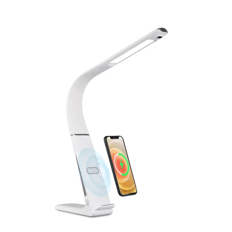Nowoczesna minimalistyczna lampka biurkowa z ładowaniem bezprzewodowym USB 10W