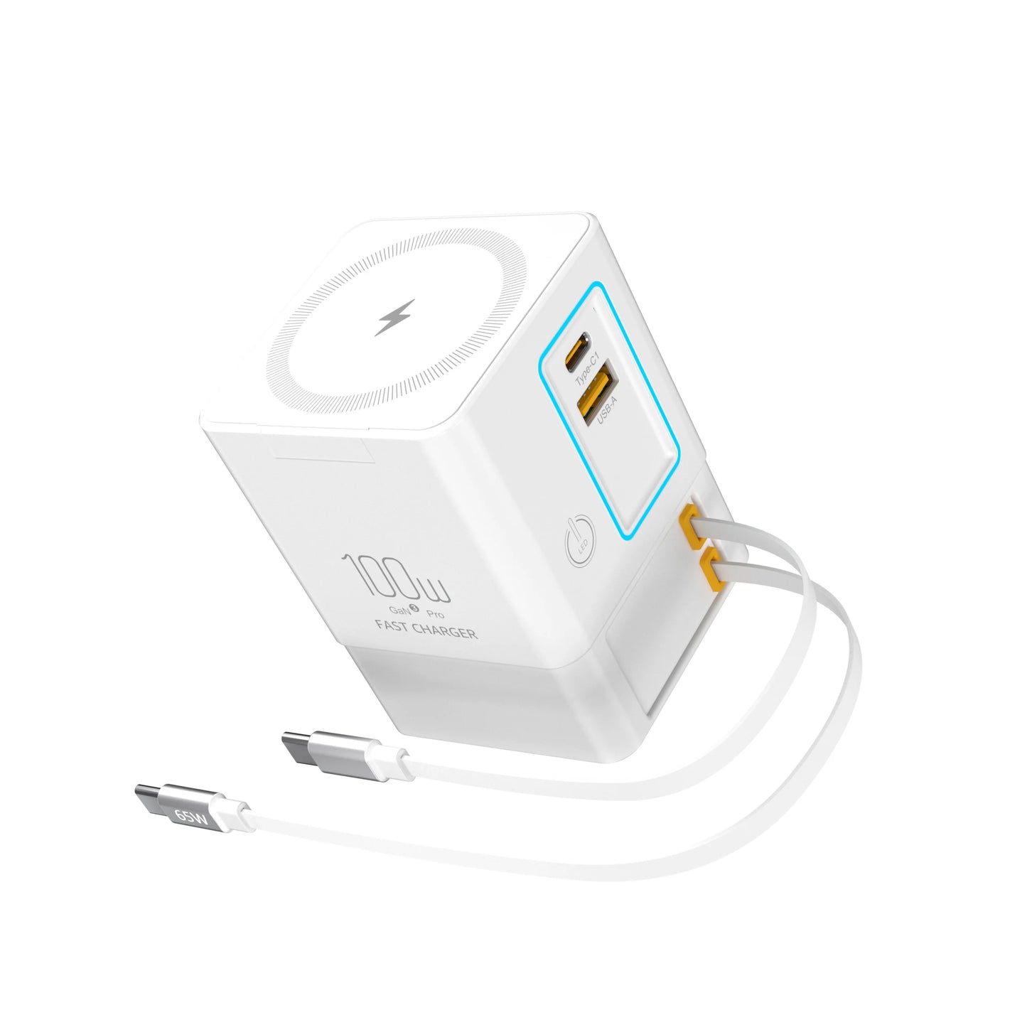 Stacja ładowania 5w1 100W z wysuwanym kablem USB-C_wielofunkcyjna ładowarka biurkowa