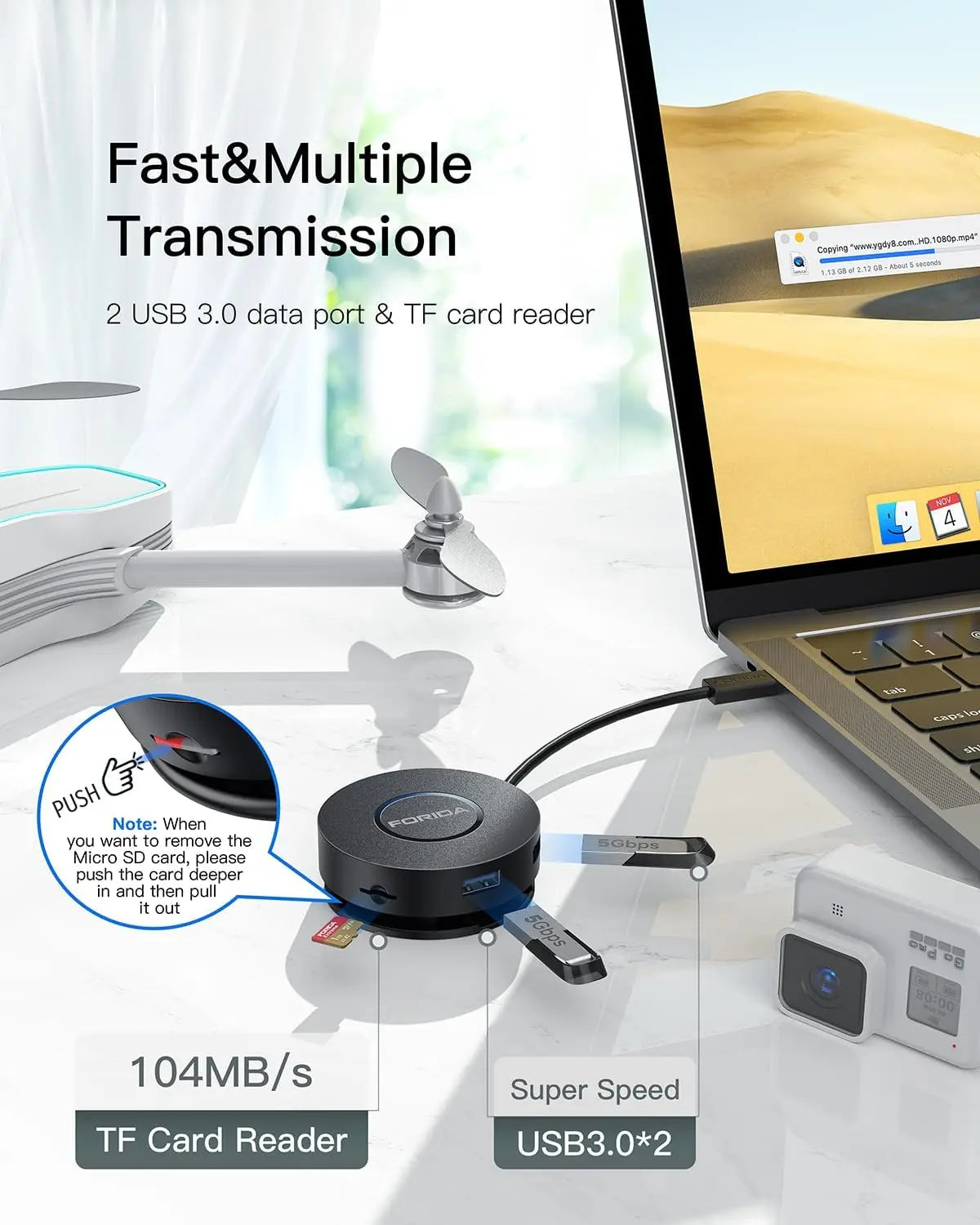 Stacja dokująca 7w1 USB-C z HDMI 4K,Ethernet,czytnikiem kart i szybkim ładowaniem.