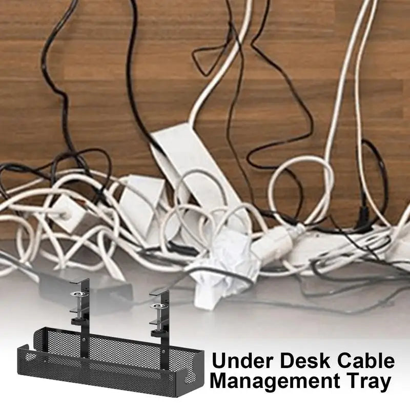 Organizer na kable pod biurko – metalowa półka siatkowa bez wiercenia