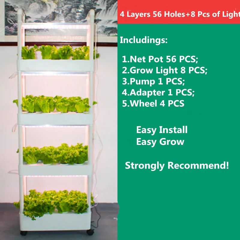 Zestaw do Uprawy Hydroponicznej z Lampą LED-4 Poziomy,56 Otworów
