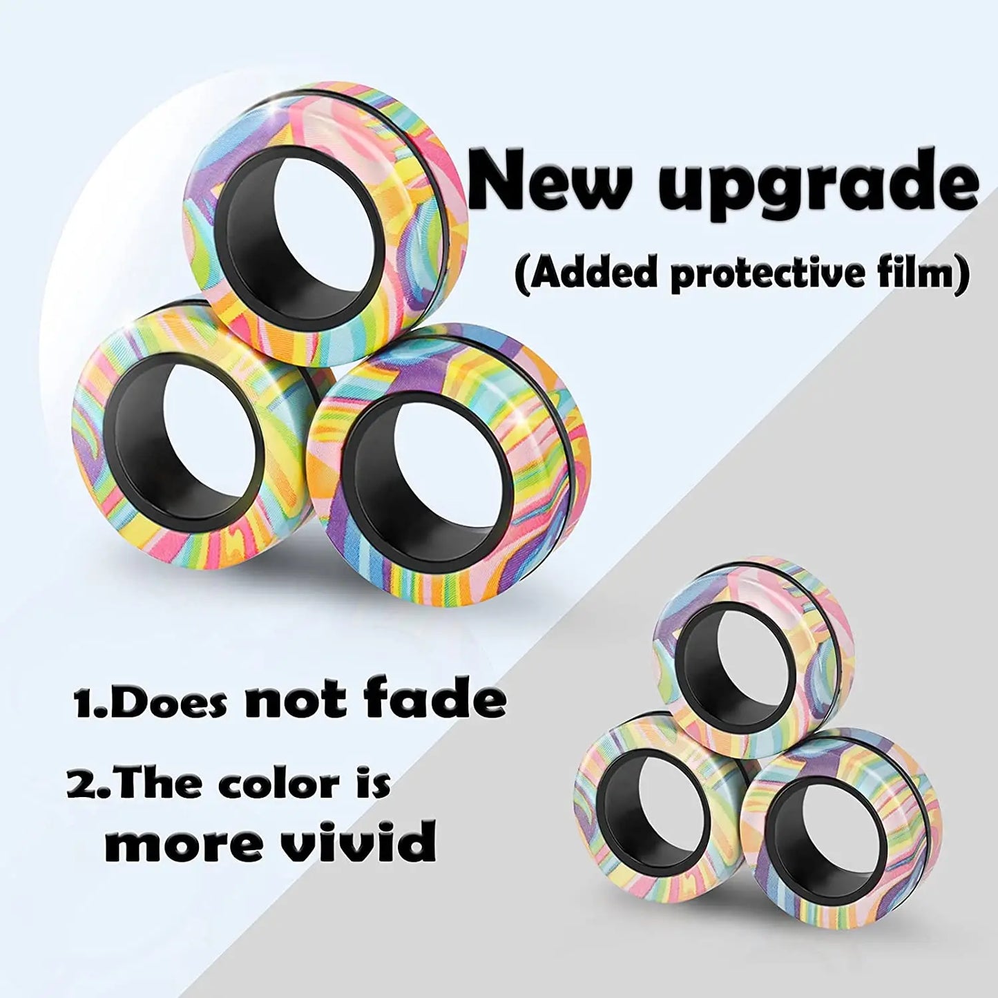 Zestaw 3 Magnetycznych Pierścieni EDC – Kolorowe Fidget Ringi do Zabaw i Rąk