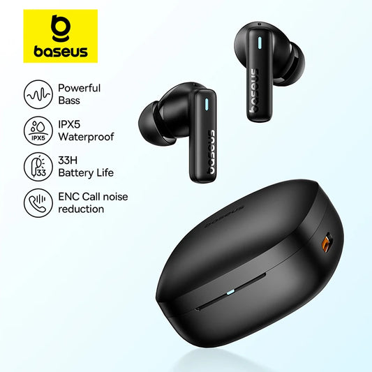 Bezprzewodowe słuchawki Bluetooth 5.3 z etui ładującym i klasą wodoodporności IPX5