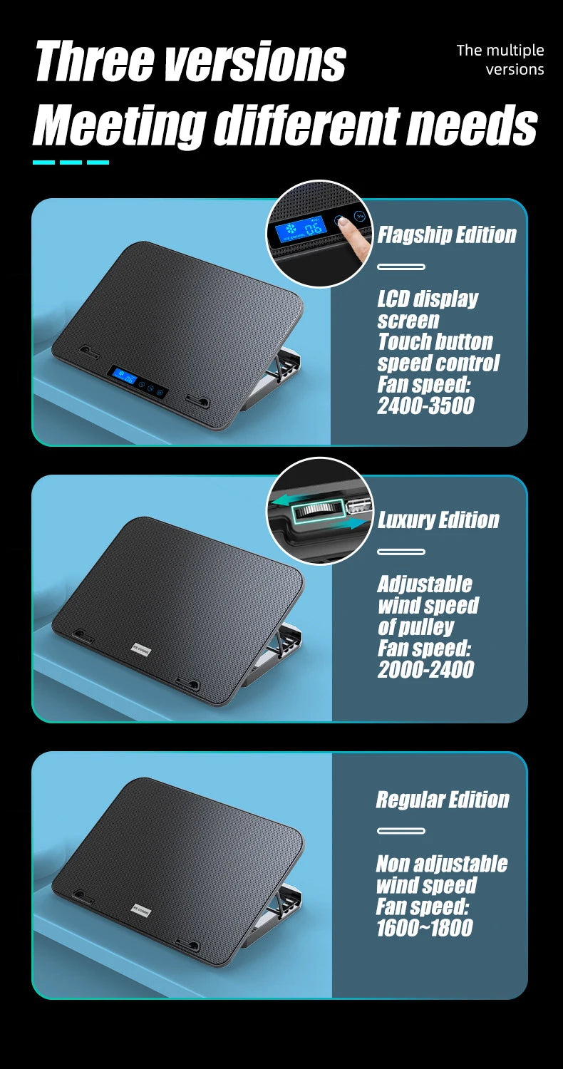 Podstawka chłodząca do laptopa z podświetleniem RGB, 6 wentylatorów, 2 porty USB