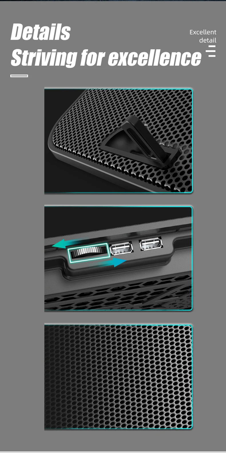 Podstawka chłodząca do laptopa z podświetleniem RGB, 6 wentylatorów, 2 porty USB