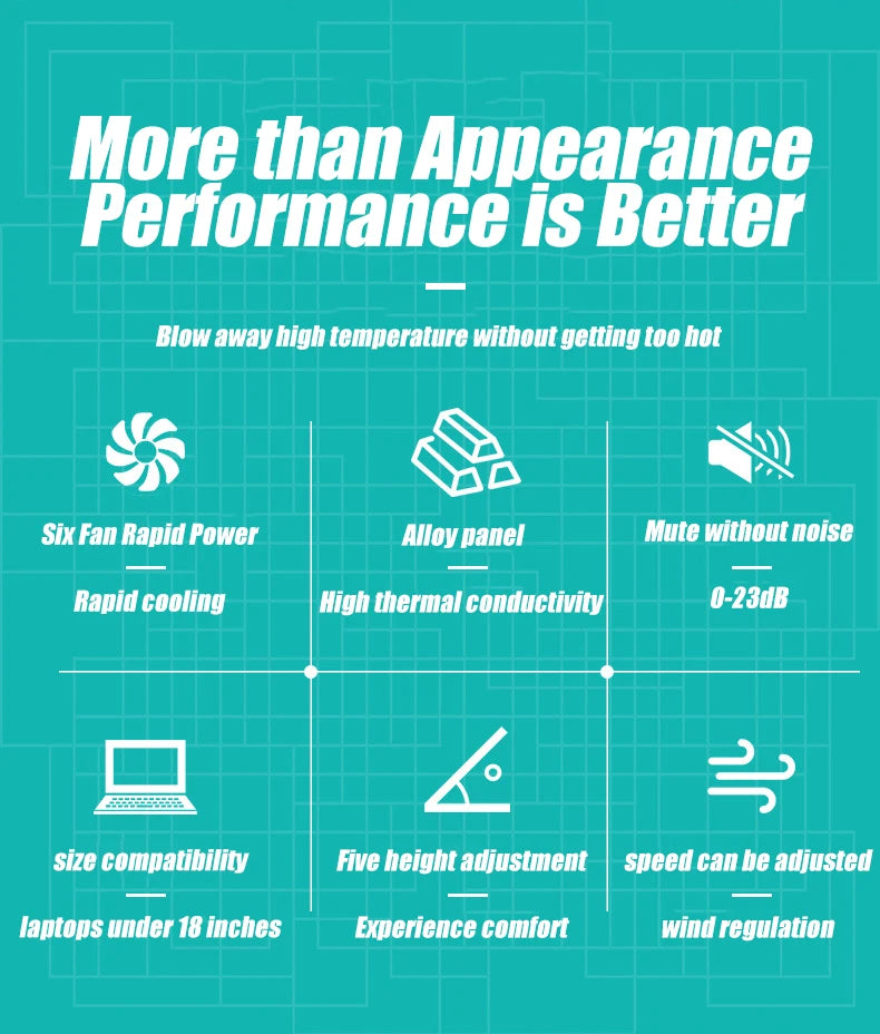 Podstawka chłodząca do laptopa z podświetleniem RGB, 6 wentylatorów, 2 porty USB