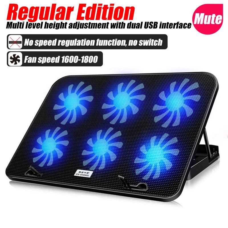 Podstawka chłodząca do laptopa z podświetleniem RGB, 6 wentylatorów, 2 porty USB