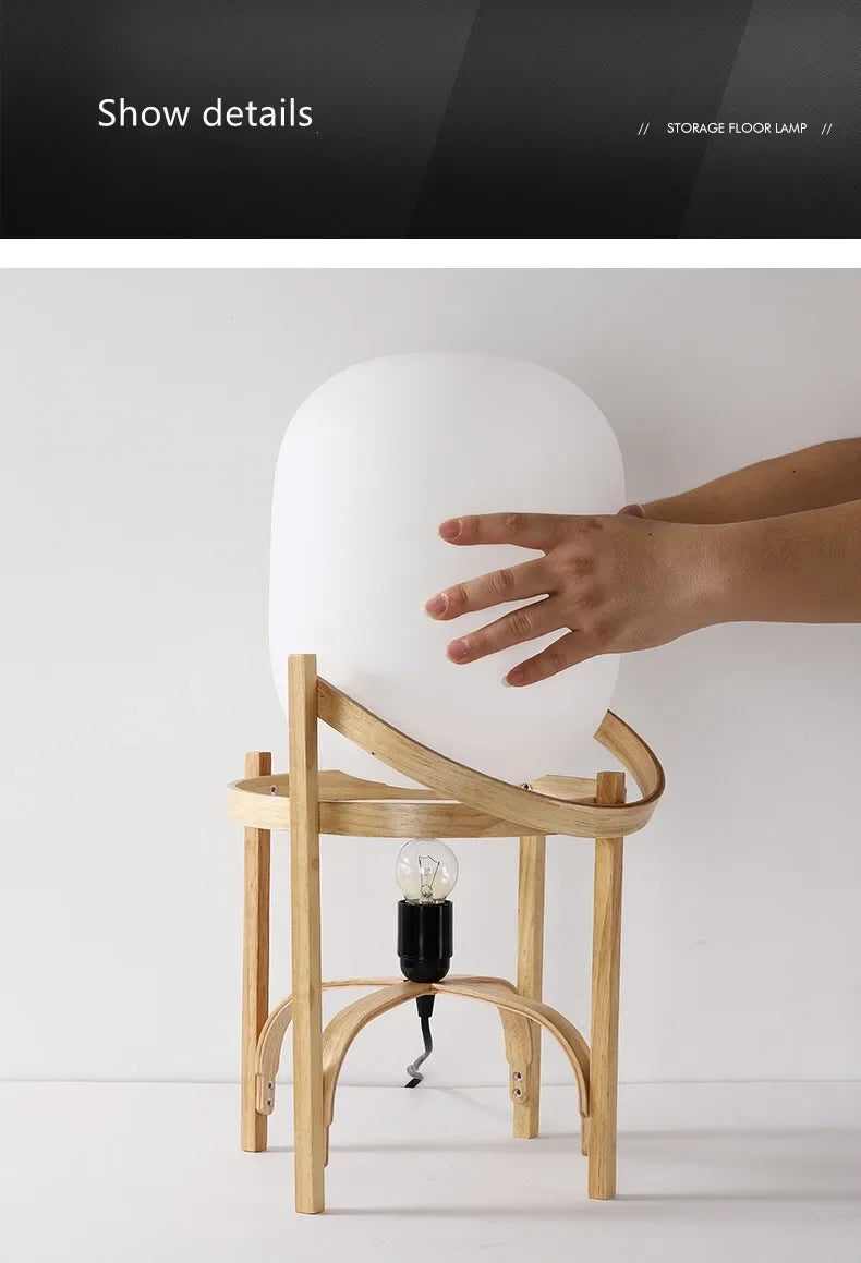 Minimalistyczna Lampka Nocna z Dewna i Szkła-Styl Japandi,6 Wariantów