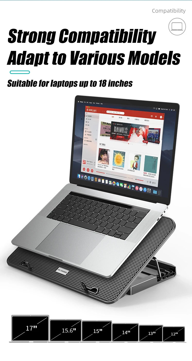 Podstawka chłodząca do laptopa z podświetleniem RGB, 6 wentylatorów, 2 porty USB