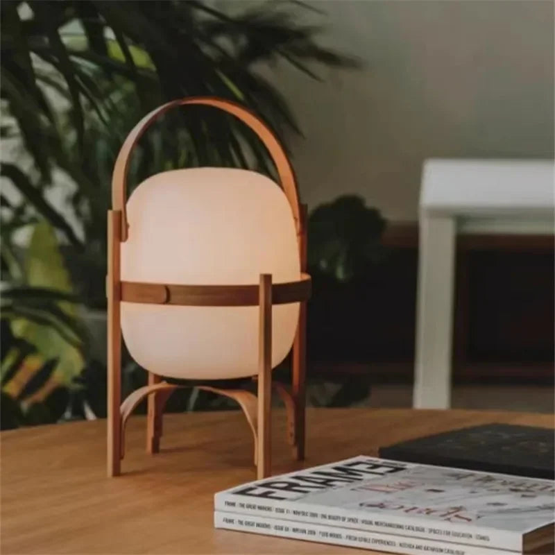 Minimalistyczna Lampka Nocna z Dewna i Szkła-Styl Japandi,6 Wariantów