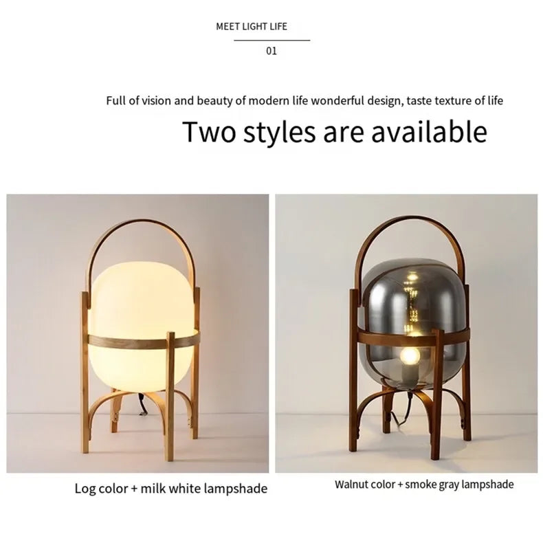 Minimalistyczna Lampka Nocna z Dewna i Szkła-Styl Japandi,6 Wariantów