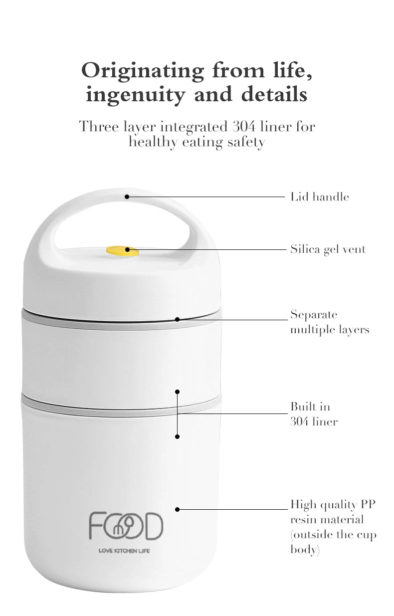 Lunchbox  termiczny ze stali nierdzewnej z torbą i łyżką.Dla dzieci i dorosłych