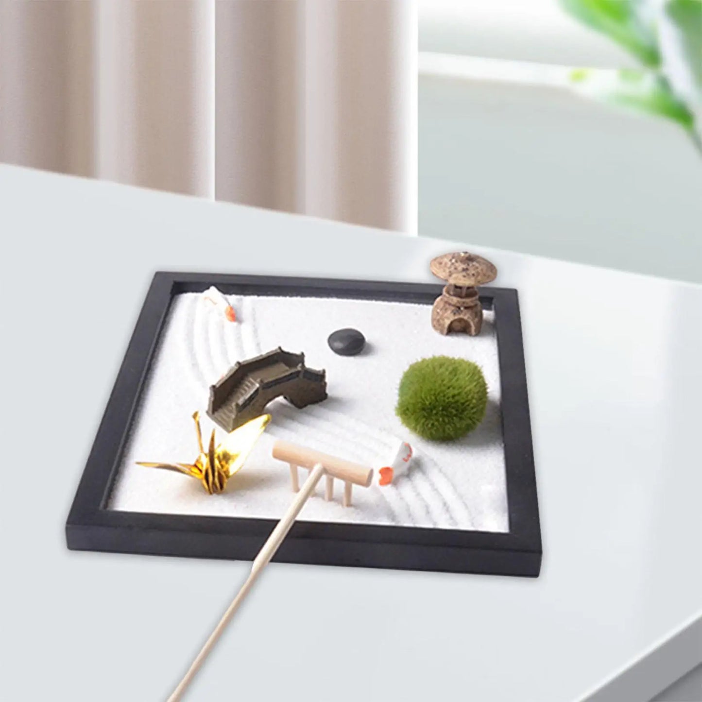 Zestaw Zen Garden-Japoński Mini Ogród Piaskowy na Biurko z Figurką Buddy