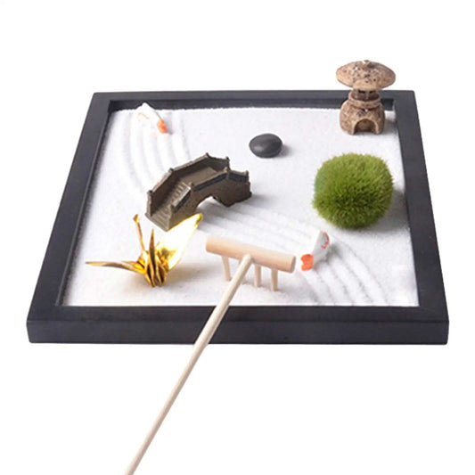 Zestaw Zen Garden-Japoński Mini Ogród Piaskowy na Biurko z Figurką Buddy