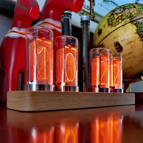 Zegar LED w Stylu Retro-Dekoracyjny Zegar Biurkowy z Kolorowym Podświetleniem i Wyświetlaczem VFD