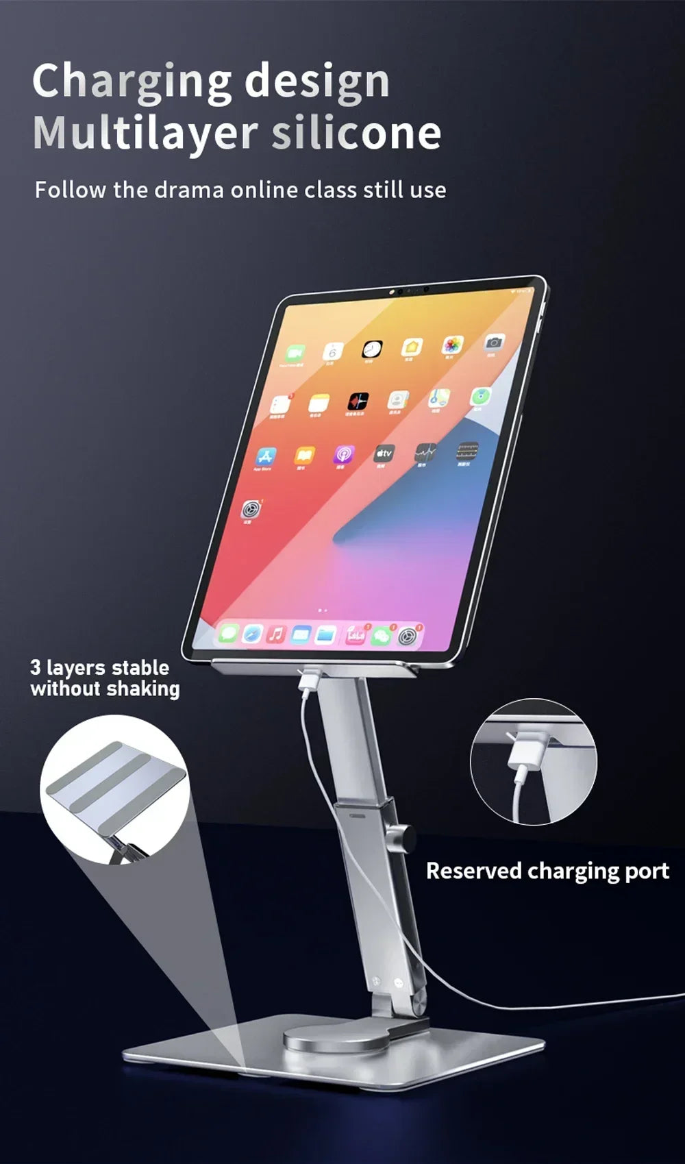 Aluminiowa podstawka pod tablet i laptop z regulacją wysokości i kąta obrotu 360°