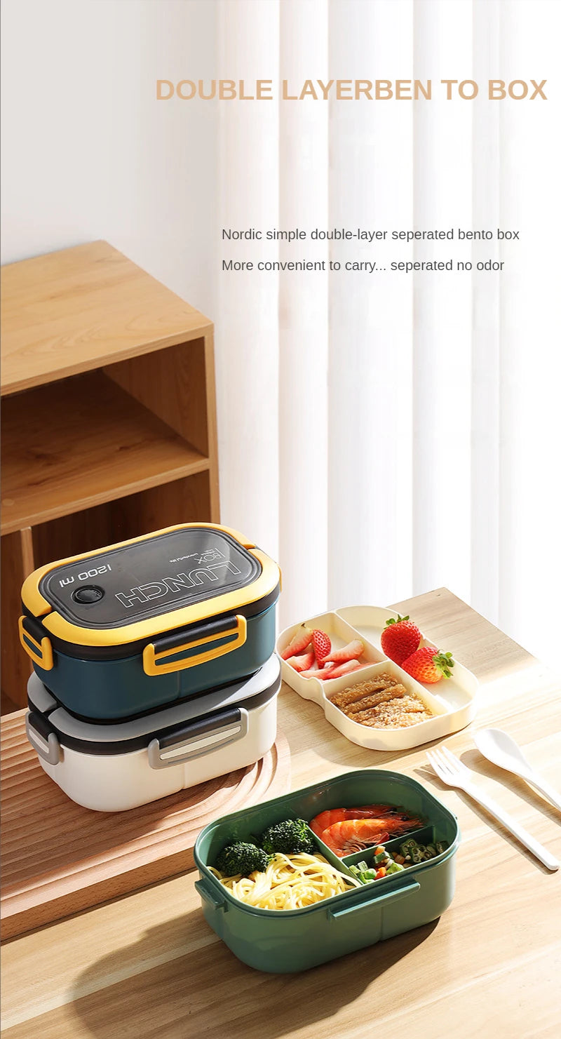 Lunchbox  1200ml z łyżką i widelcem-szczelny pojemnik dla dzieci i dorosłych