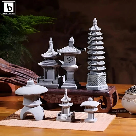 Figurki Zen Do Ogrodu i Dekoracji Wnętrz-Miniaturowe Pagody i Lampiony Japońskie