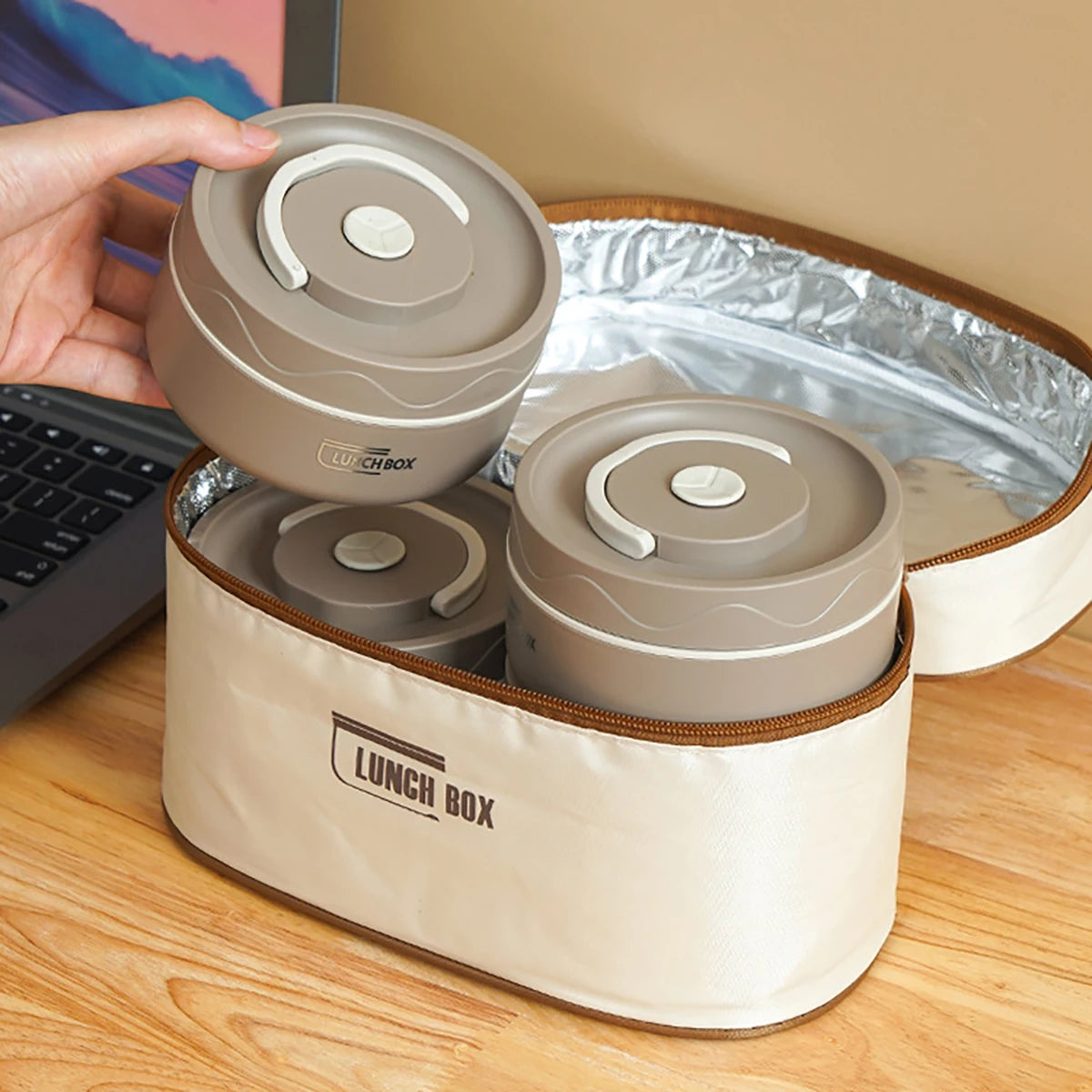 Lunchbox Stalowy z Torbą Termiczną – Dwuwarstwowy, Hermetyczny Pojemnik na Jedzenie