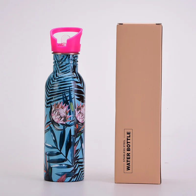Termos Butelka Stalowa 750 ml z Rurką – Izolowana Próżniowo, Kolorowe Wzory