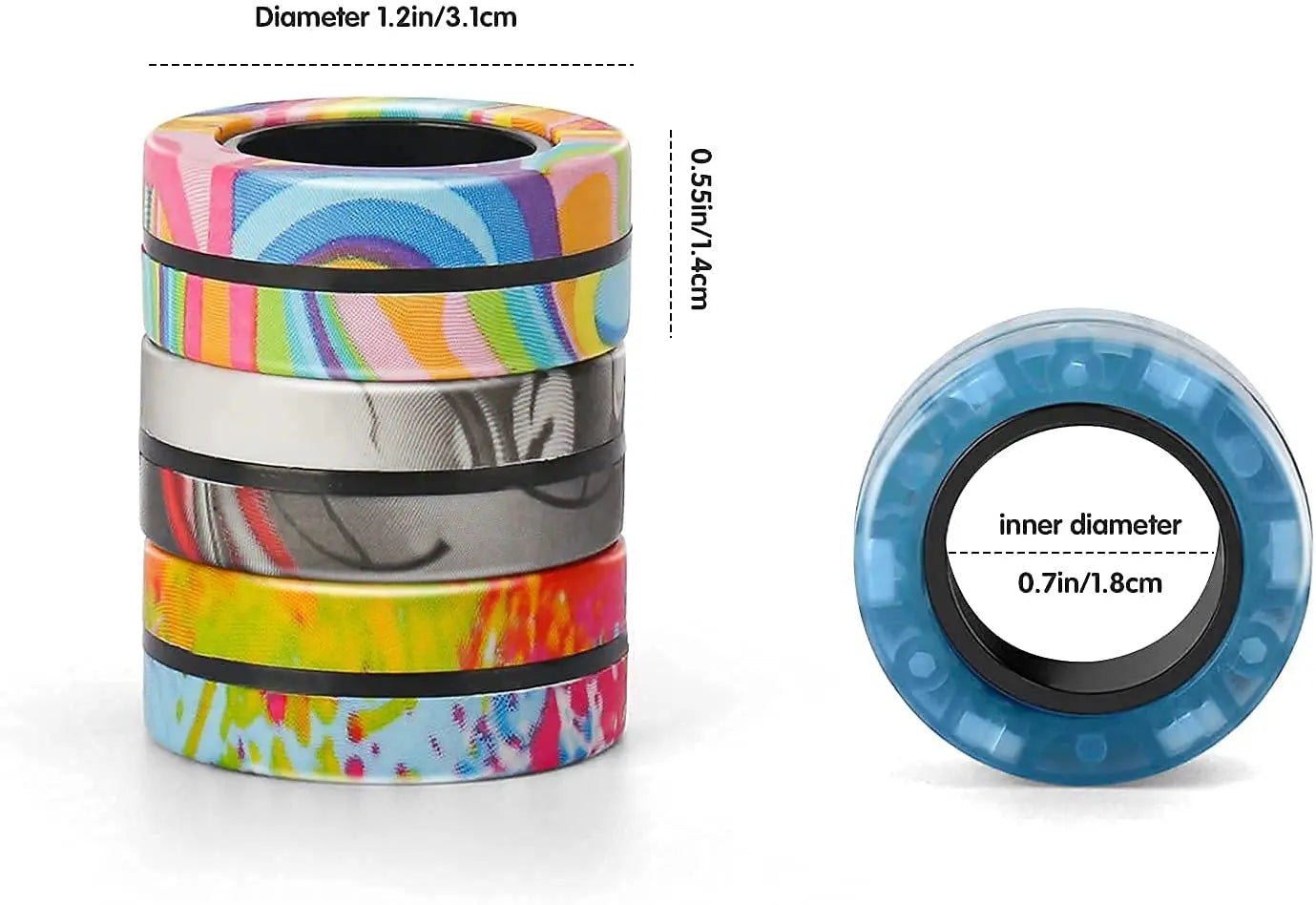 Zestaw 3 Magnetycznych Pierścieni EDC – Kolorowe Fidget Ringi do Zabaw i Rąk