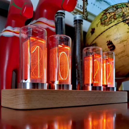 Zegar LED w Stylu Retro-Dekoracyjny Zegar Biurkowy z Kolorowym Podświetleniem i Wyświetlaczem VFD