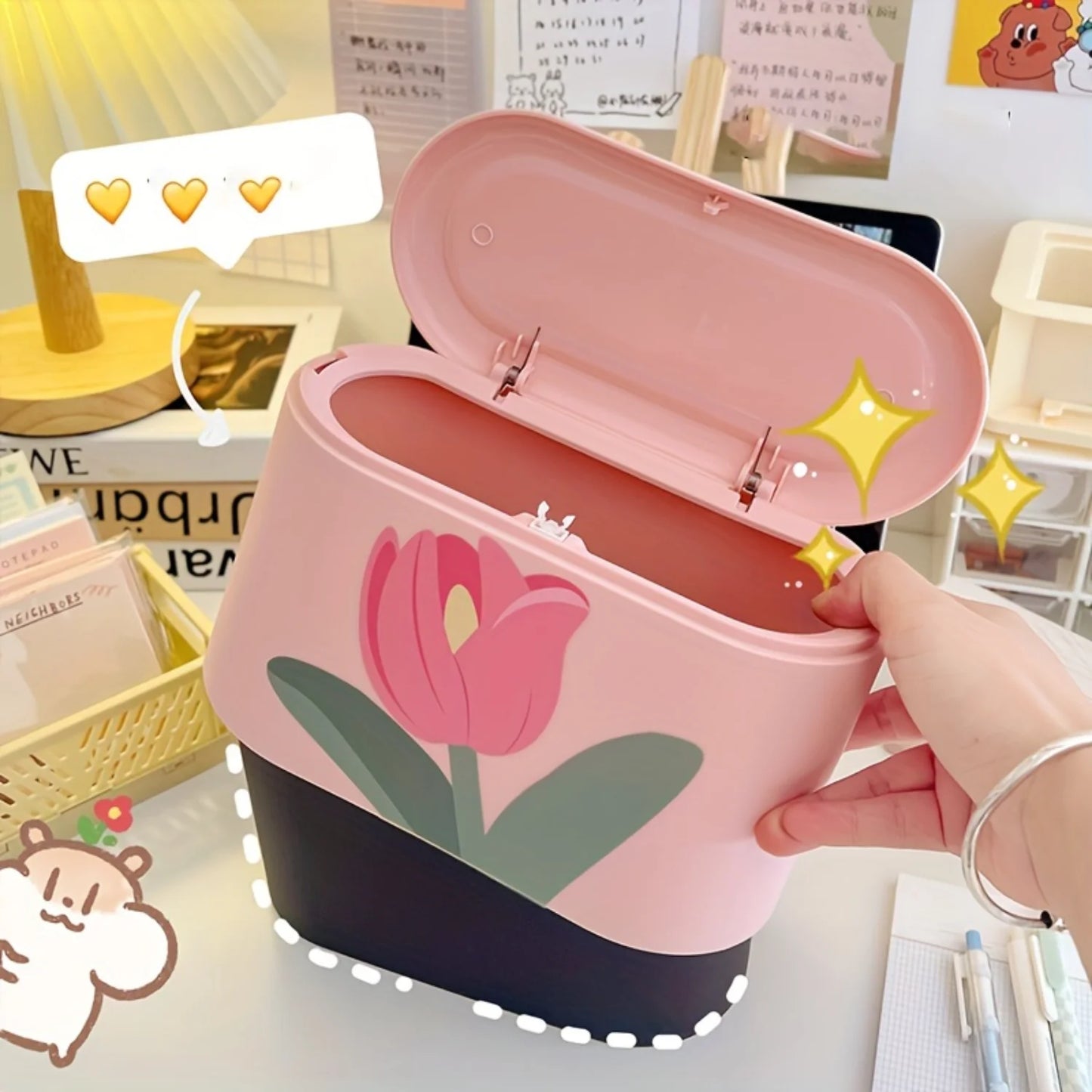 Tulipanowy Kosz na Śmieci do Biura i Domu – Mini Pojemnik na Odpady