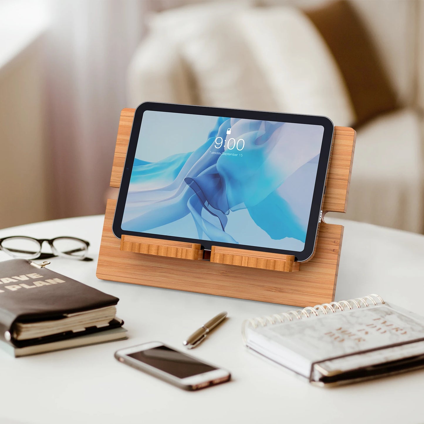 Bambusowa podstawka pod tablet i telefon-regulowana- na biurko