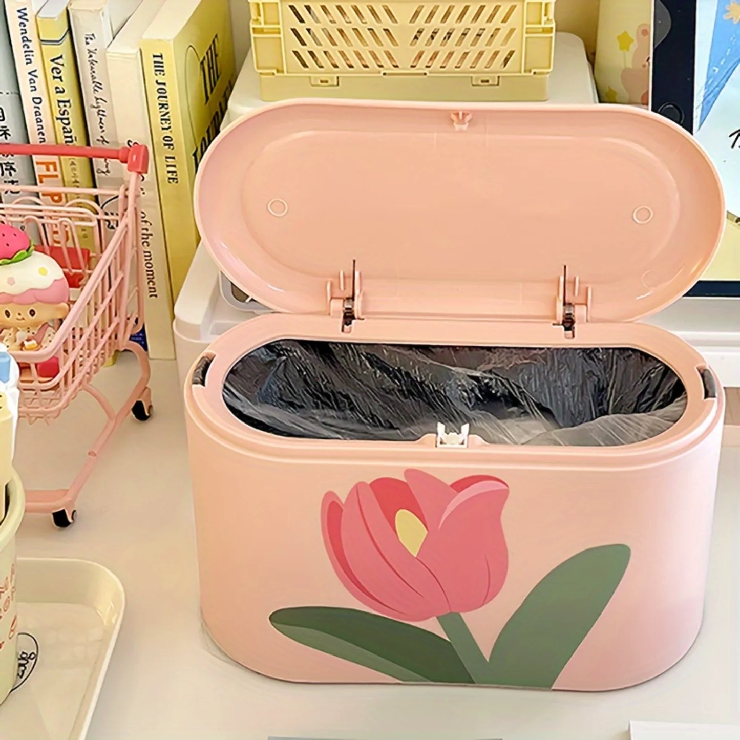 Tulipanowy Kosz na Śmieci do Biura i Domu – Mini Pojemnik na Odpady