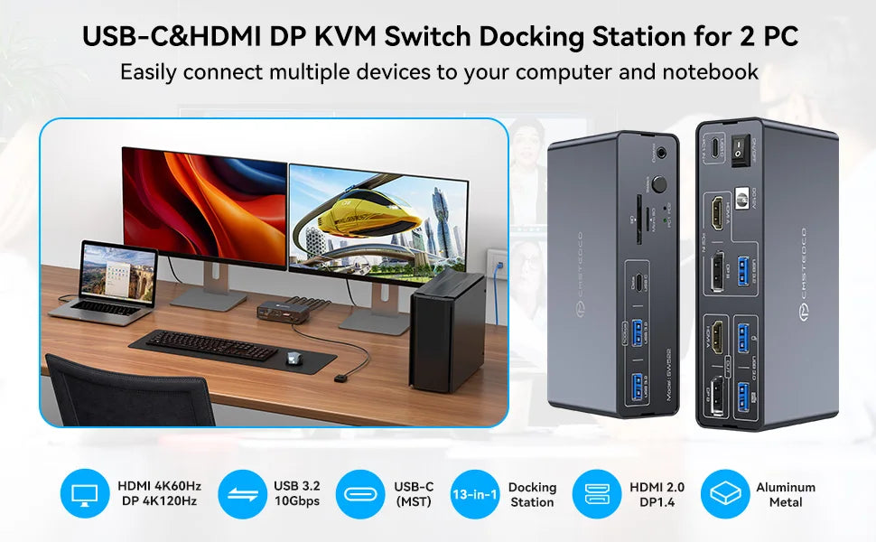 Stacja dokująca USB C z HDMI i DisplayPort-Dual Monitor dla Laptopa i PC