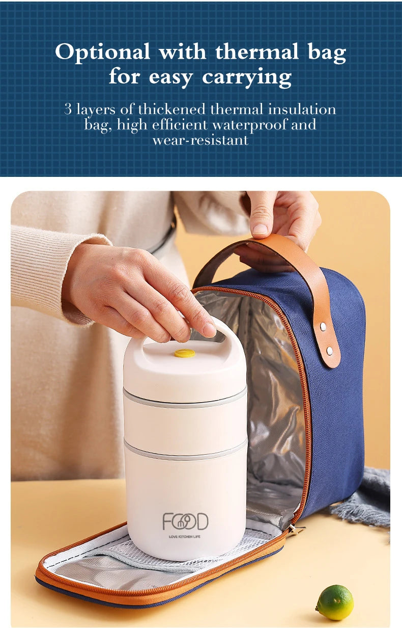 Lunchbox  termiczny ze stali nierdzewnej z torbą i łyżką.Dla dzieci i dorosłych