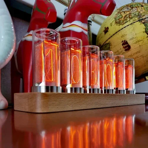 Zegar LED w Stylu Retro-Dekoracyjny Zegar Biurkowy z Kolorowym Podświetleniem i Wyświetlaczem VFD