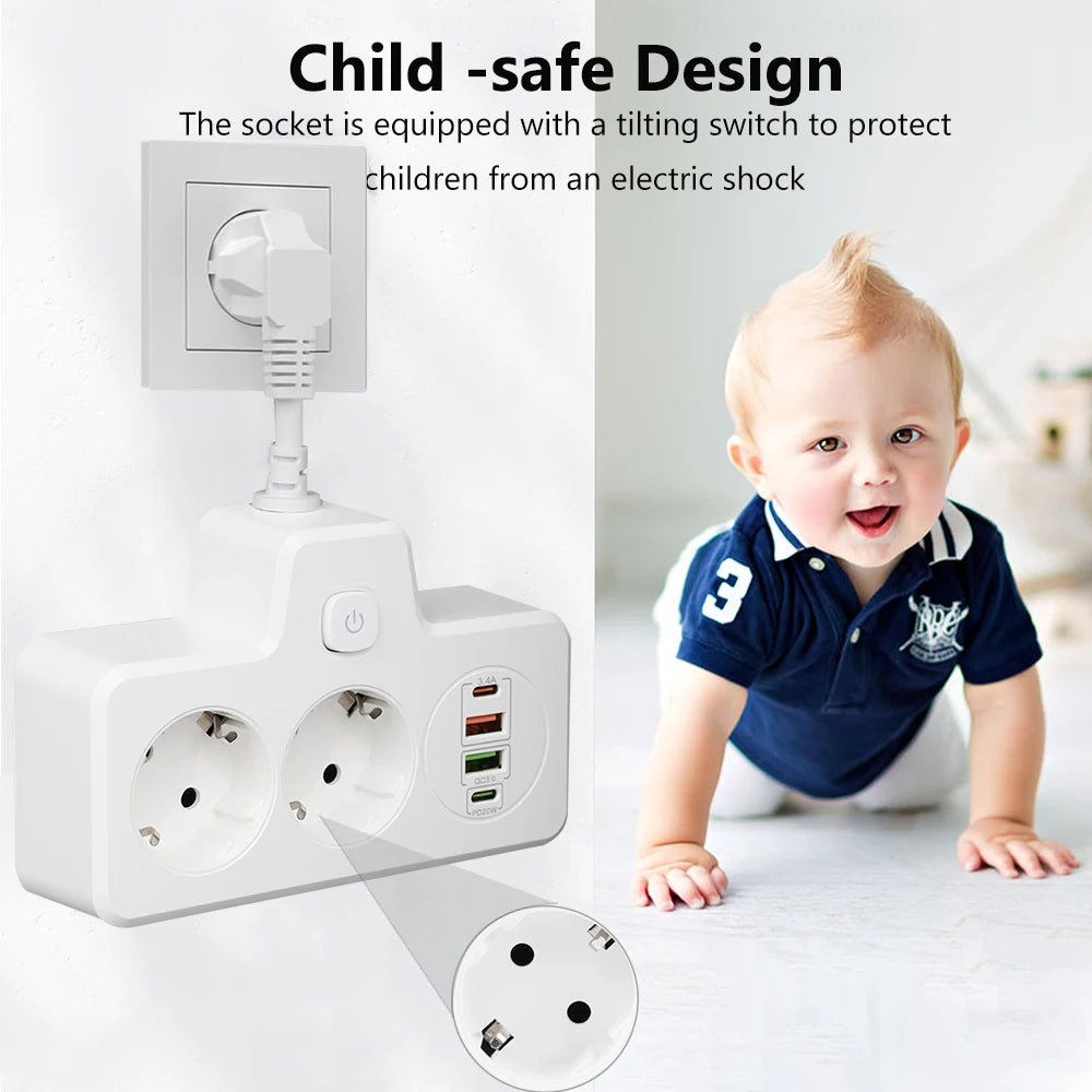 Listwa zasilająca 3250W z gniazdami USB i Portami AC-Power Strip z Funkcją Szybkiego Ładowania