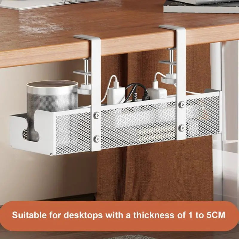 Organizer na kable pod biurko – metalowa półka siatkowa bez wiercenia