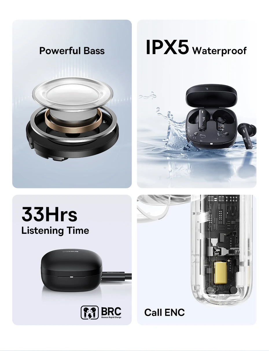 Bezprzewodowe słuchawki Bluetooth 5.3 z etui ładującym i klasą wodoodporności IPX5