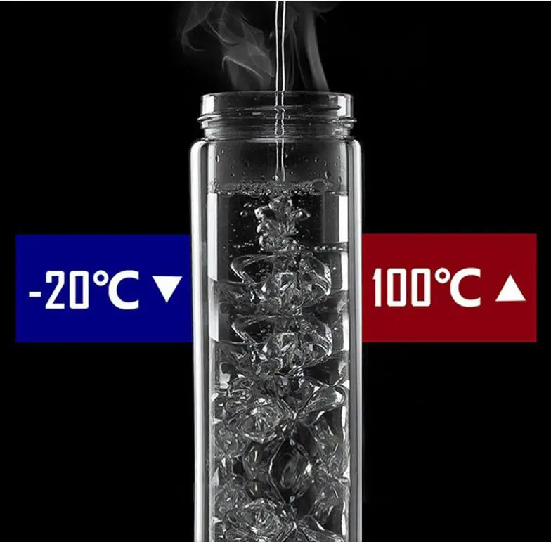 Szklana Butelka z Bambusową Zakrętką-300ml/400ml/500ml z Filtrem ze Stali