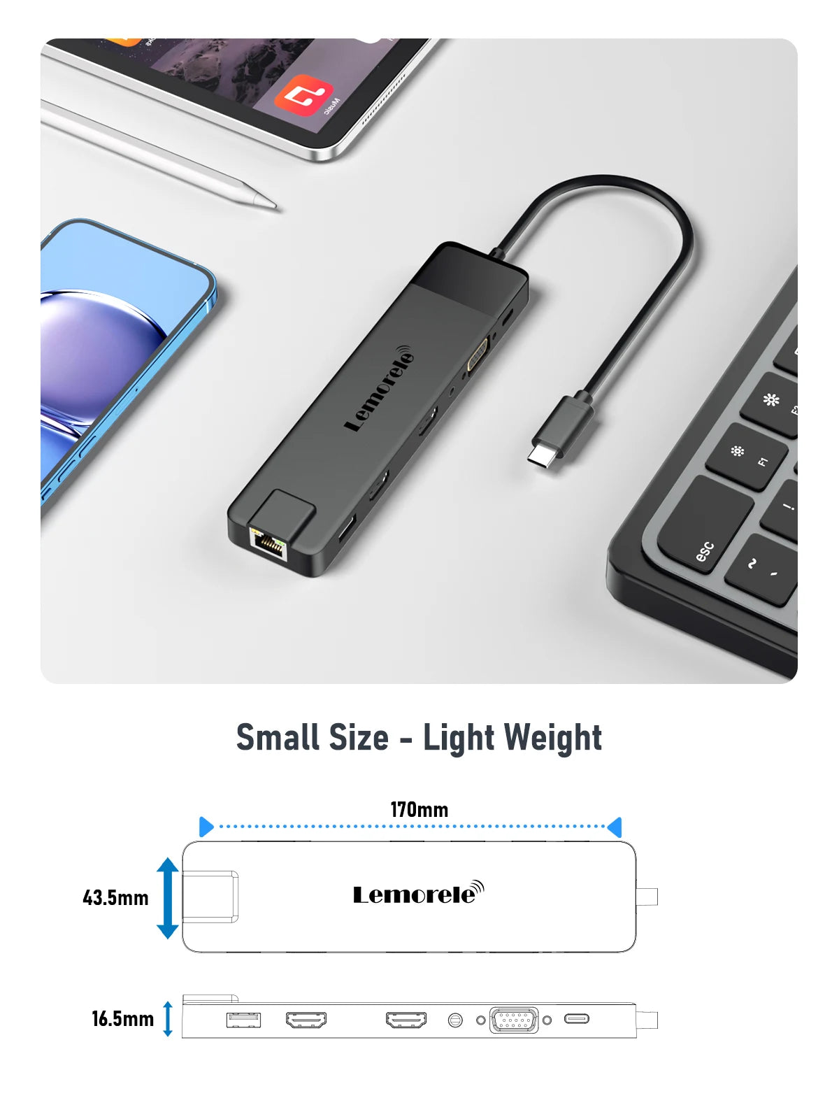 Stacja dokująca HUB USB-C 4K HDMI+VGA+RJ45+USB 3.0 +Czytnik kart