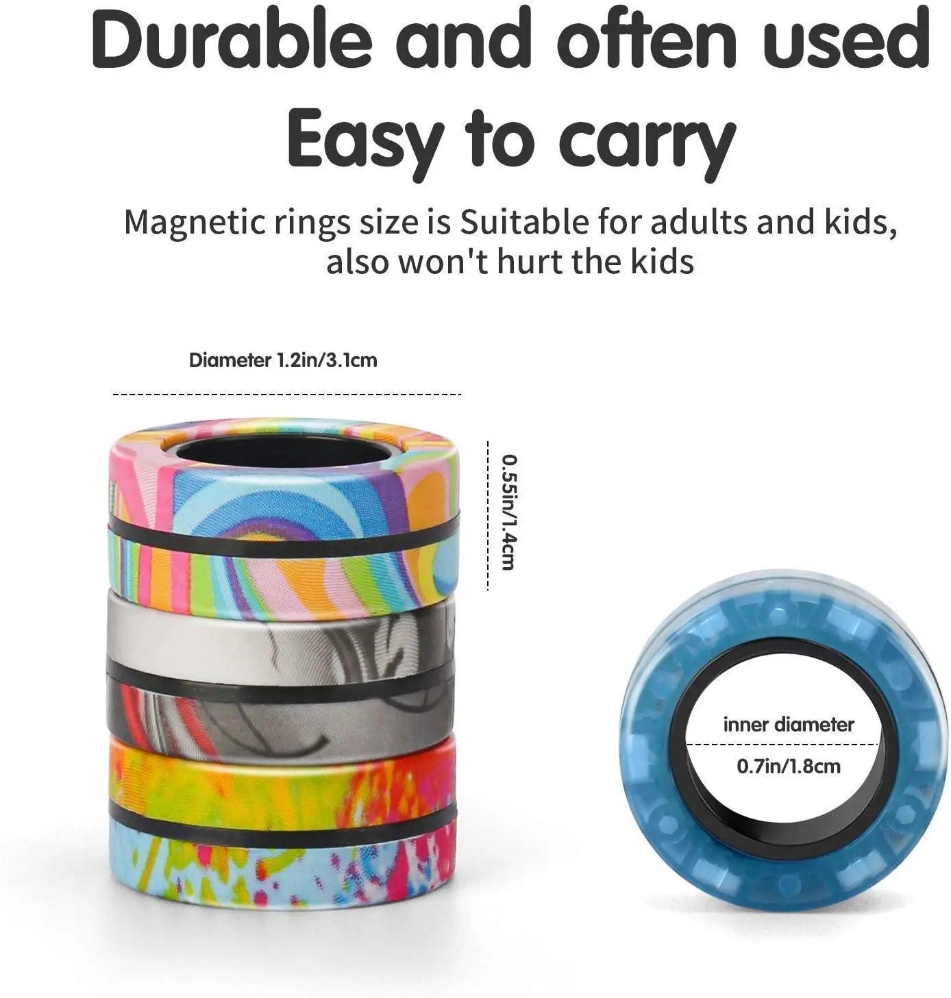 Zestaw 3 Magnetycznych Pierścieni EDC – Kolorowe Fidget Ringi do Zabaw i Rąk
